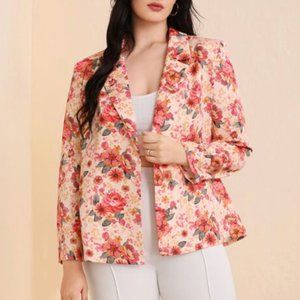 Floral Print Single Button Blazer Jacket – Plus Size